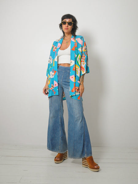 1960's Fan Print Kimono Robe