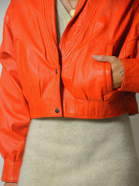 Tangerine Leather Bomber
