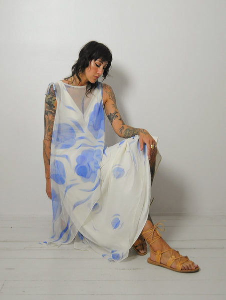 1970's Chiffon Watercolor Dress