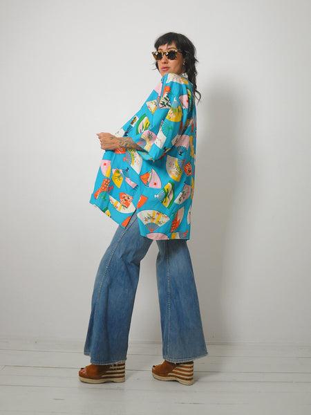 1960's Fan Print Kimono Robe
