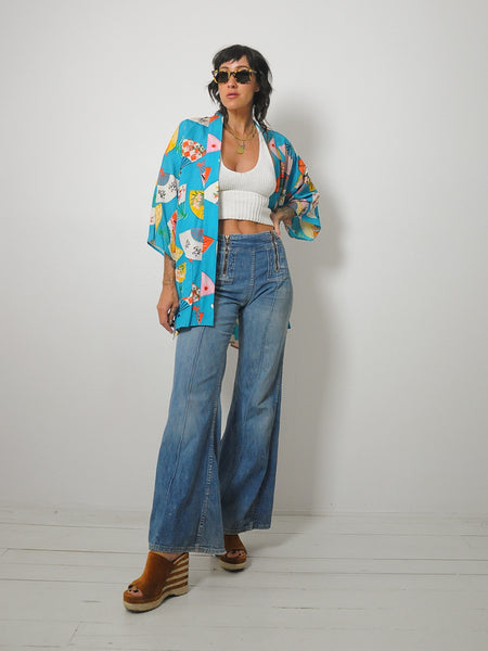 1960's Fan Print Kimono Robe