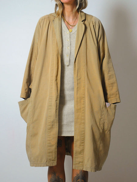 Draped Cotton Camel Duster