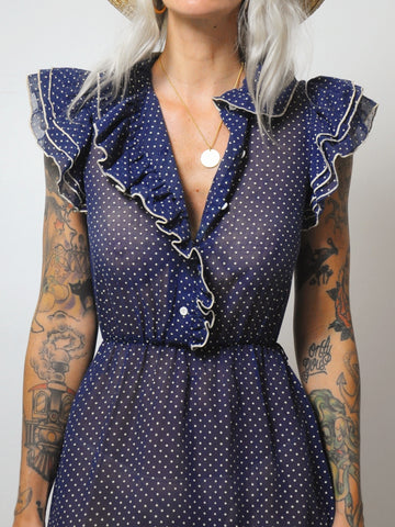 70's Polka dot Ruffle Dress