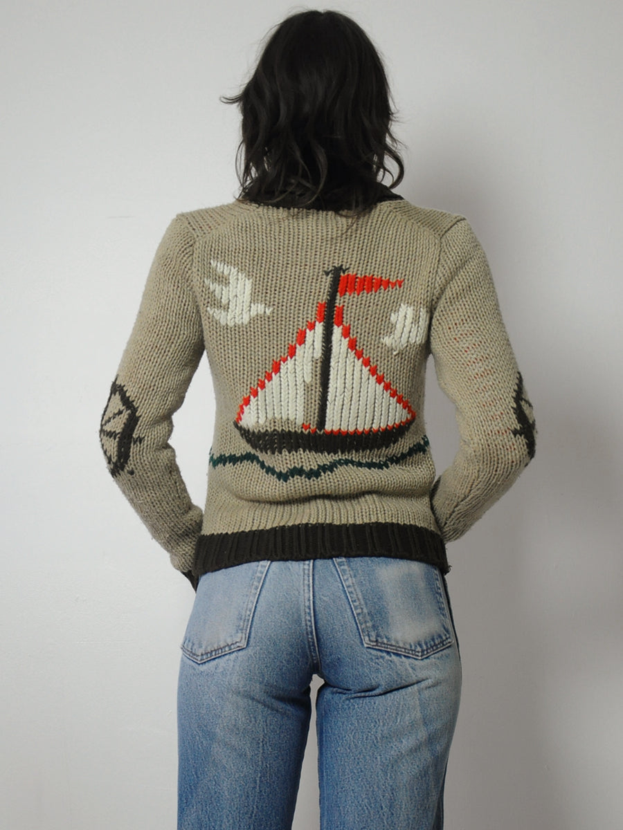 1970's Sailboat Nautical Cardigan