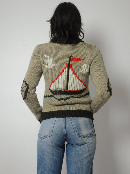 1970's Sailboat Nautical Cardigan