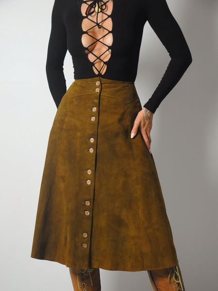 1970's Chestnut Suede Skirt