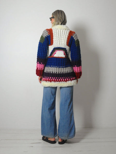 1970's Rainbow Crochet Cardigan