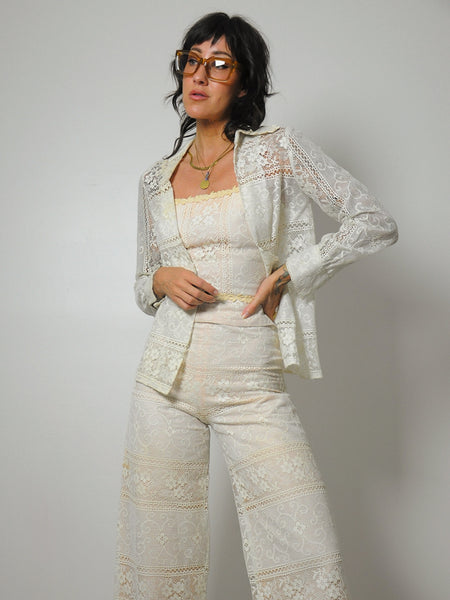 1960's Joseph Magnin Crochet Lace Pants Set