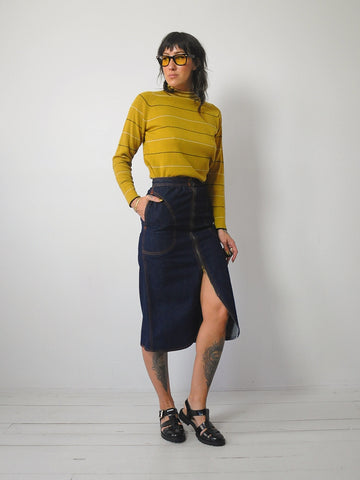 1970's Reverse Zipper Indigo Denim Skirt
