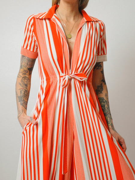 70's Tangerine Striped Jumpsuit