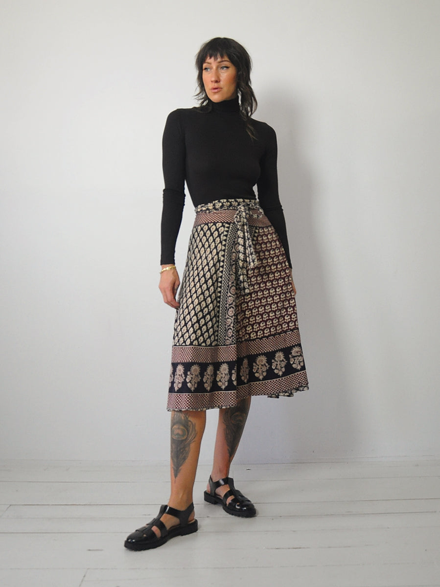 1970's Checkered Batik Wrap Skirt