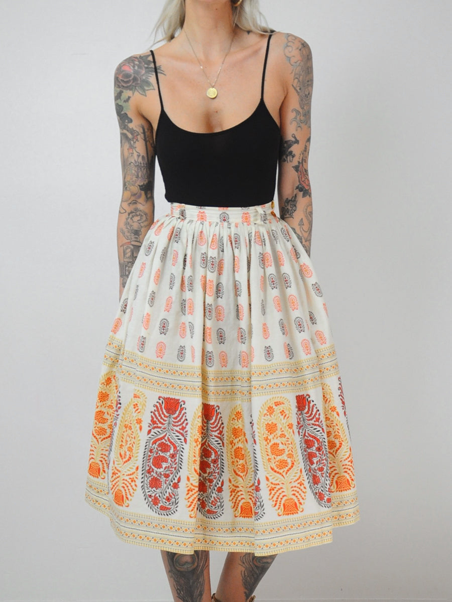 50's Folk Floral Print Skirt