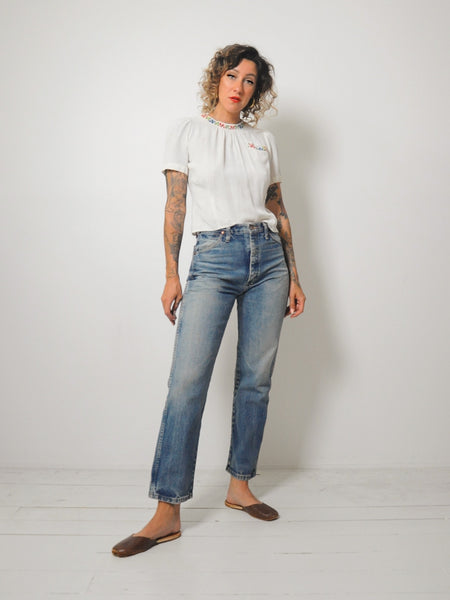40's Embroidered Cropped Blouse