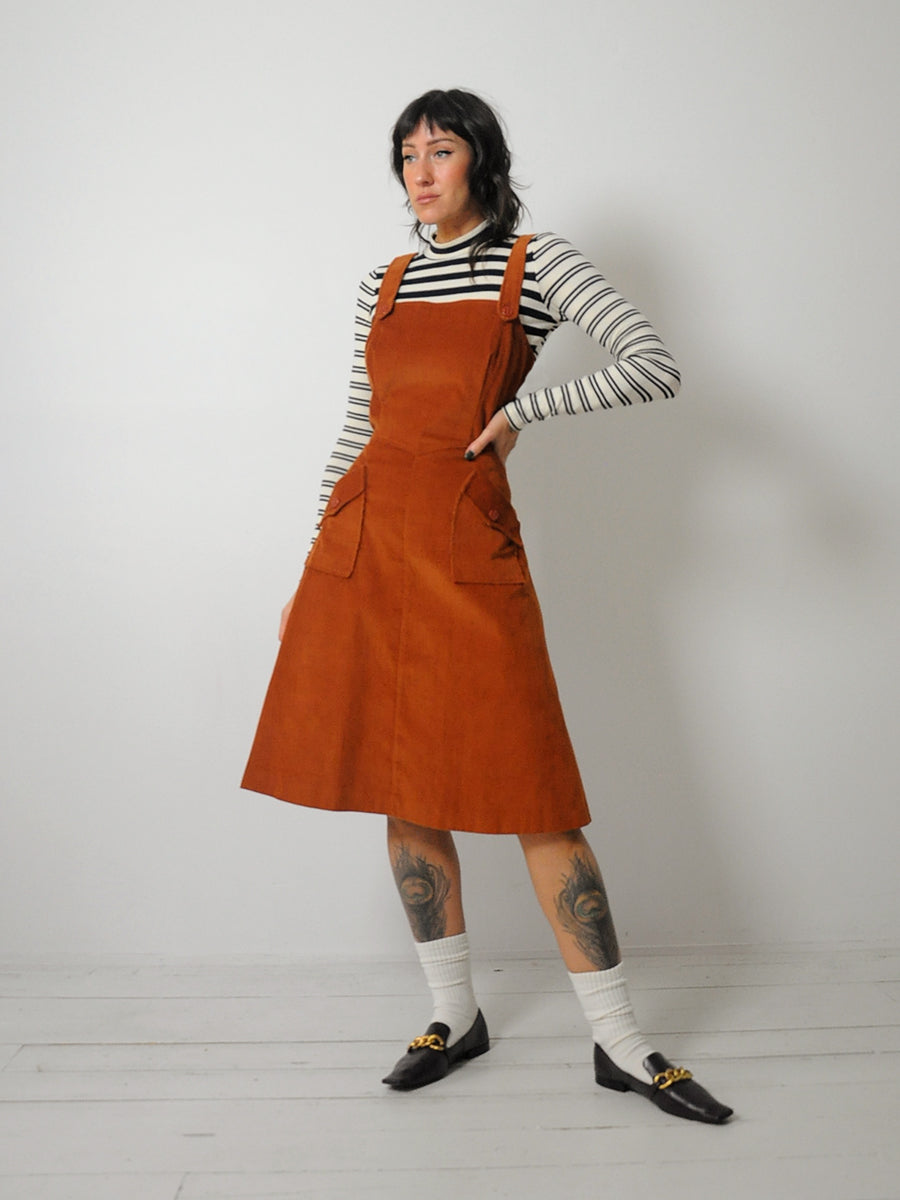 1970's Copper Corduroy Pinafore Dress