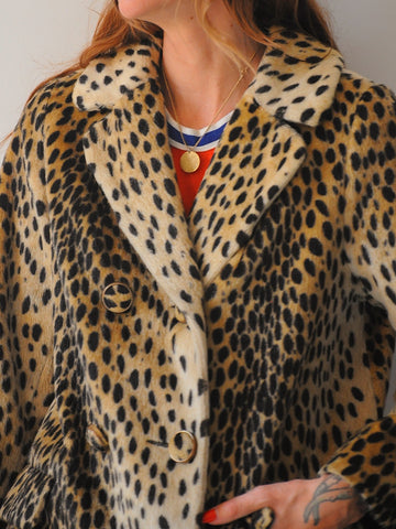 60's  Britt Leopard Faux Fur Coat