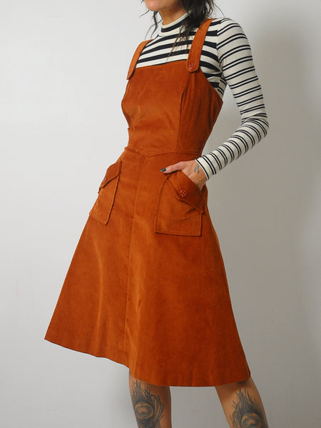 1970's Copper Corduroy Pinafore Dress
