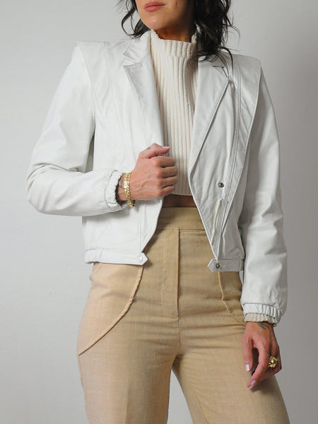 1980's White Leather Moto Jacket