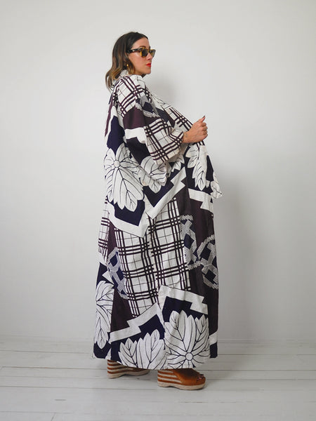 1950's Plaid + Floral Kimono Robe