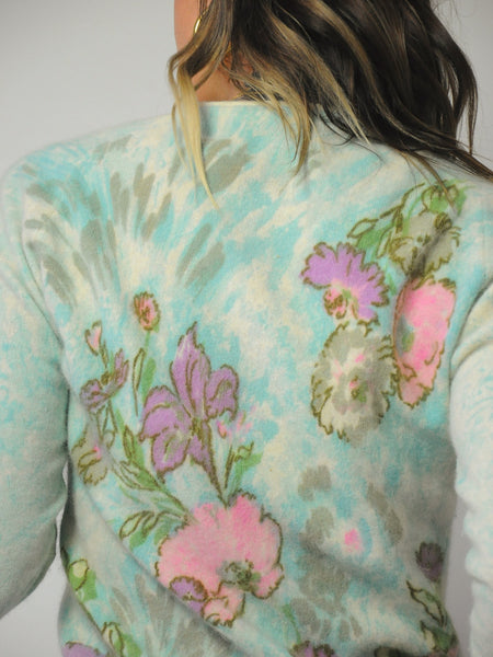 1950's Angora Hand Screen Printed Floral Cardigan