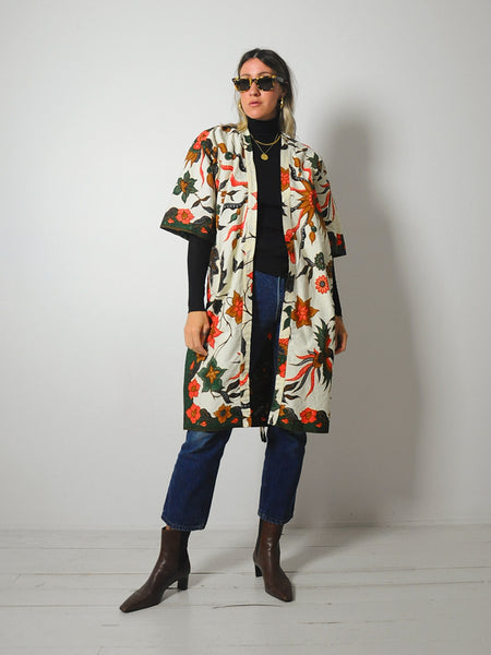 1960's Bird Print Cotton Robe