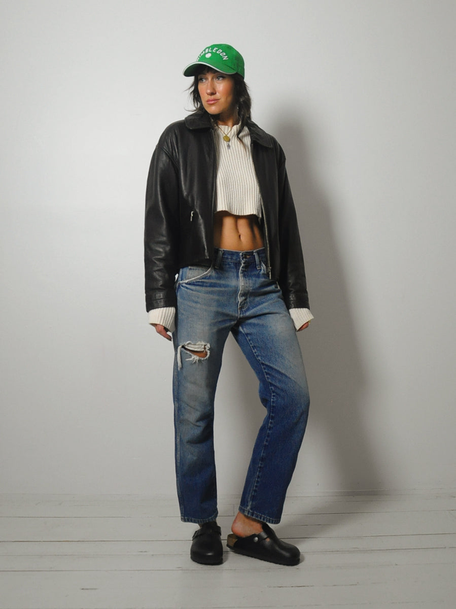 90's Soft Black Leather Bomber