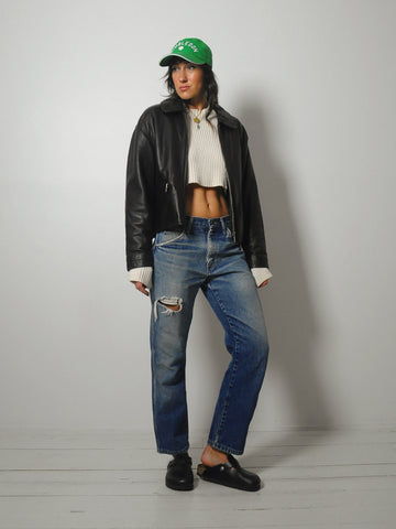 90's Soft Black Leather Bomber