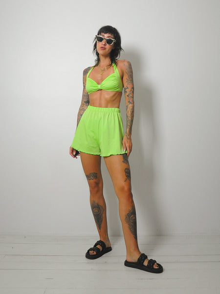 1990's Lime Bikini & Shorts Set