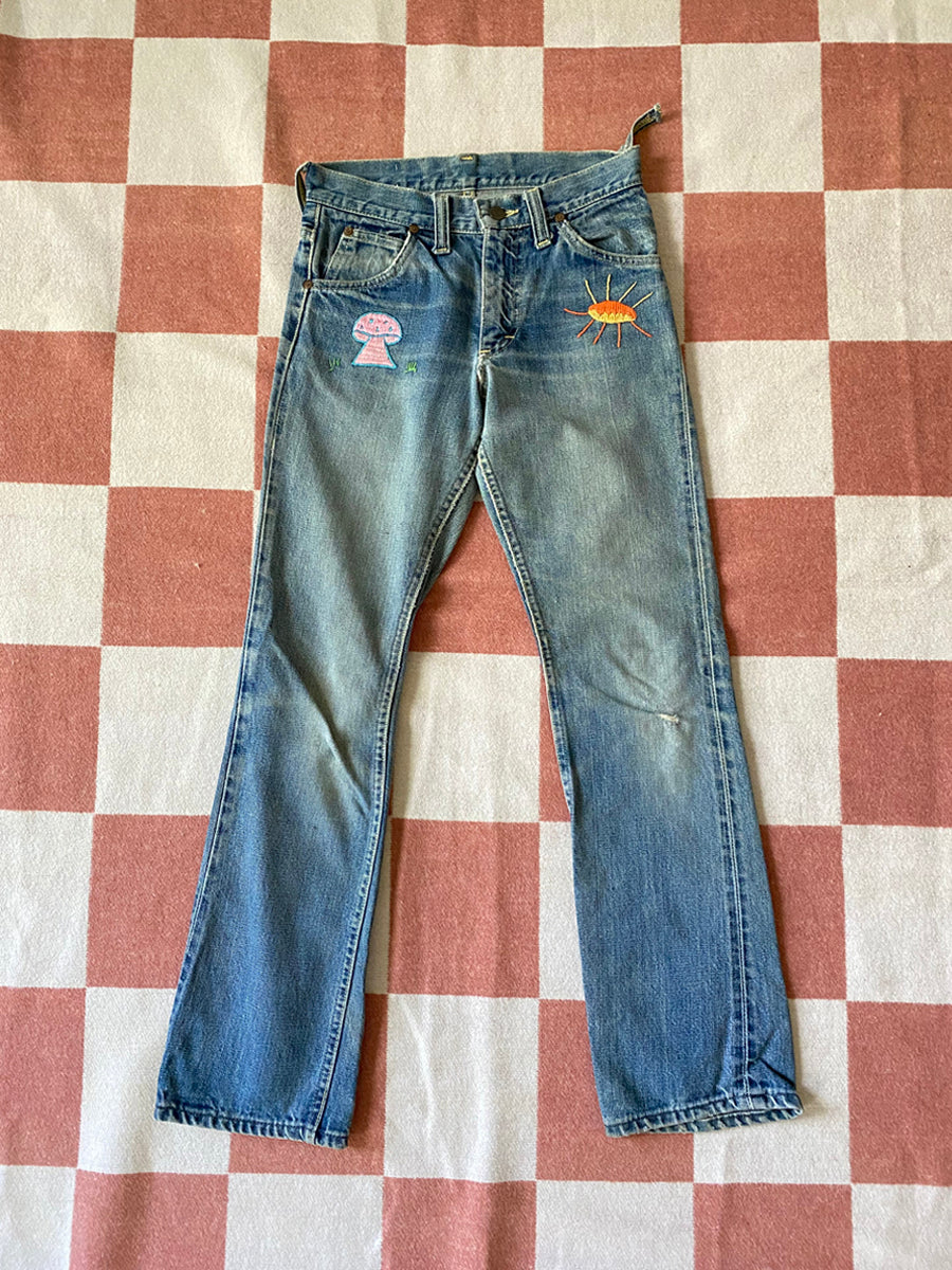 60's Rare Embroidered Lee Jeans 26x28
