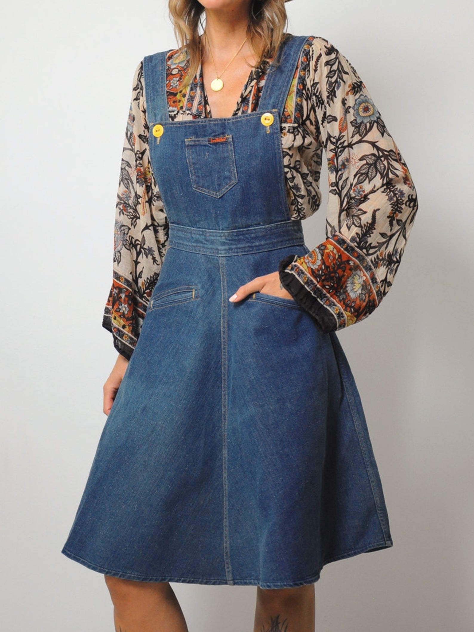 70's Landlubber Denim Overall Dress