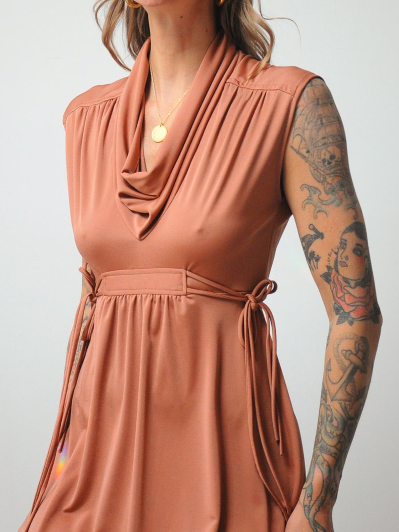 70's Terracotta Cowl Sundress