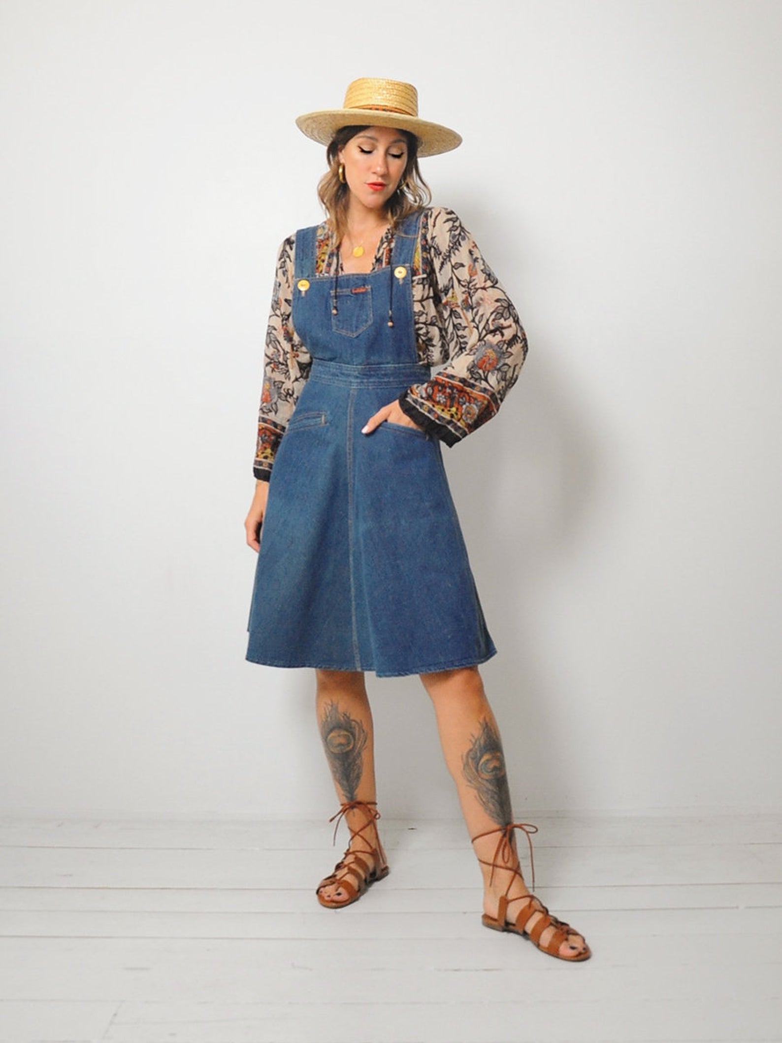 70's Landlubber Denim Overall Dress