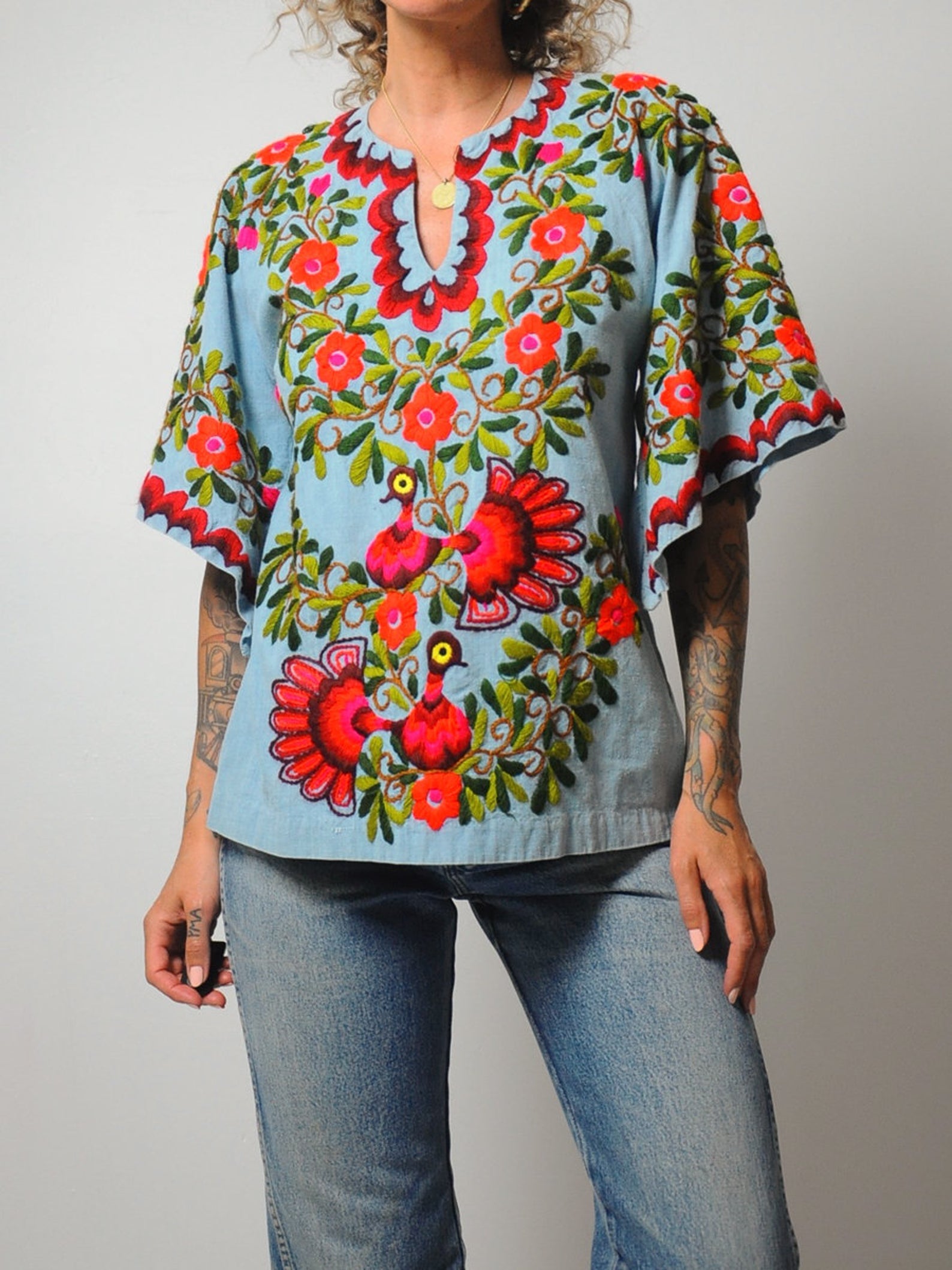 70's Embroidered Peacock Top