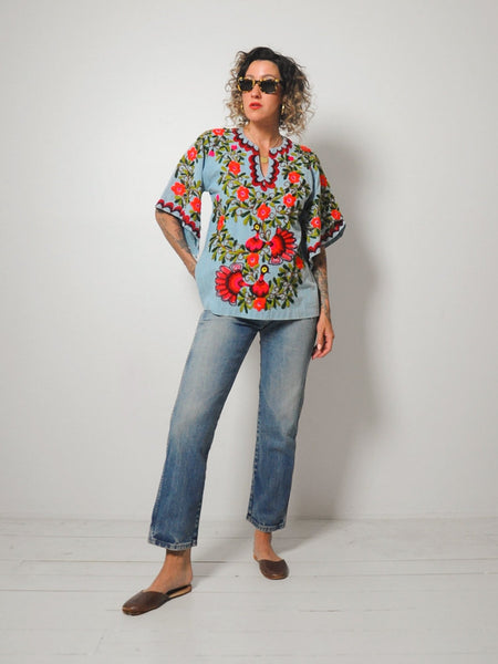 70's Embroidered Peacock Top