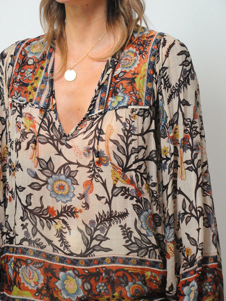 70's Floral India Cotton Blouse