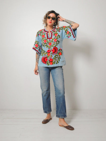 70's Embroidered Peacock Top