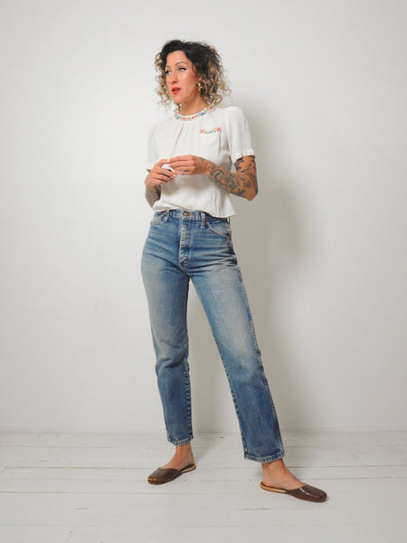 40's Embroidered Cropped Blouse