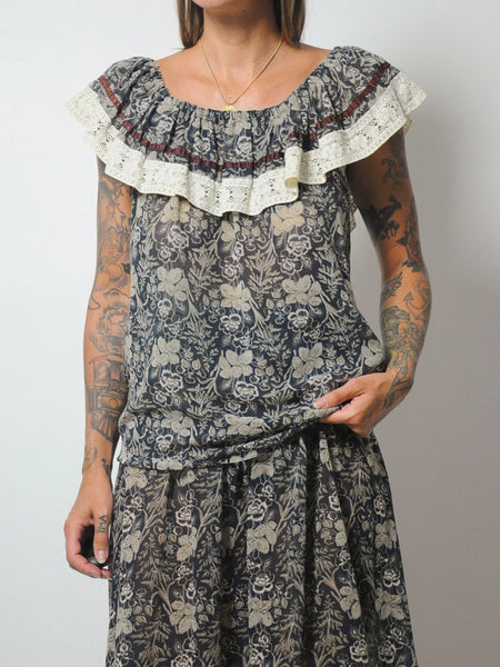 70's Floral 2 Piece Skirt Set