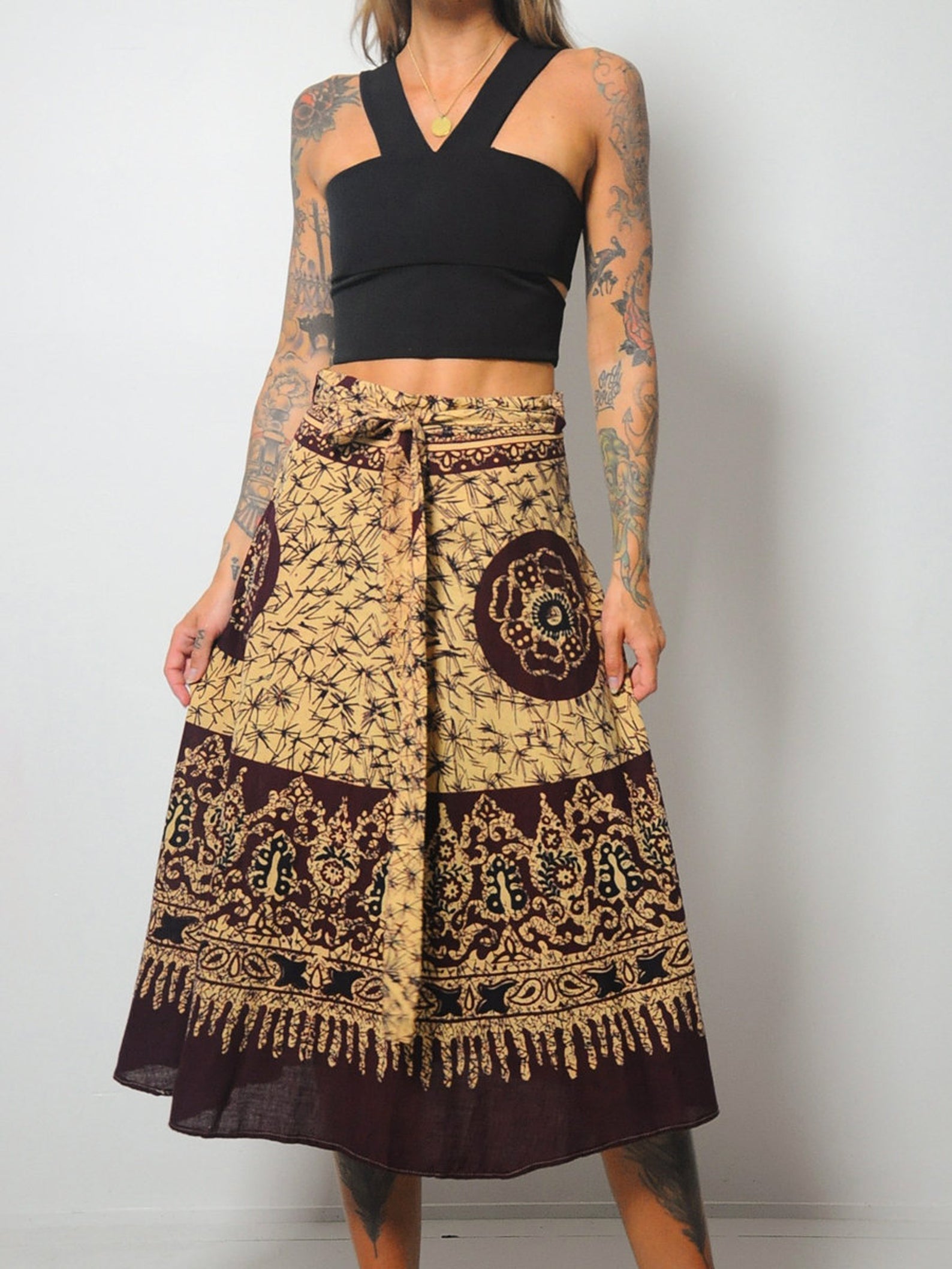 70's India Cotton Batik Wrap Skirt