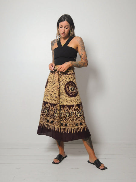 70's India Cotton Batik Wrap Skirt