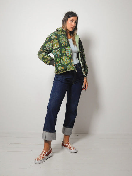 70's Folk Print Quilted Bomber