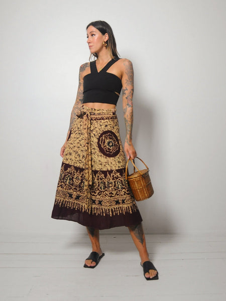 70's India Cotton Batik Wrap Skirt