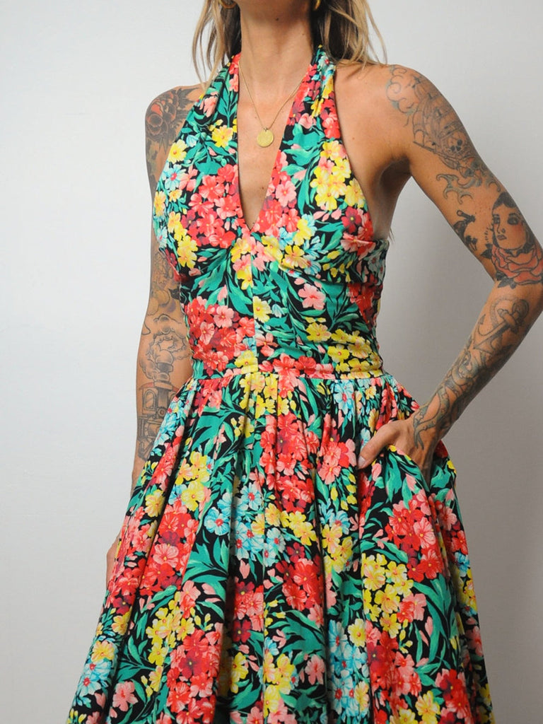 vintage lillie rubin dress Lillie Rubin Floral Halter Dress – NOIROHIO VINTAGE