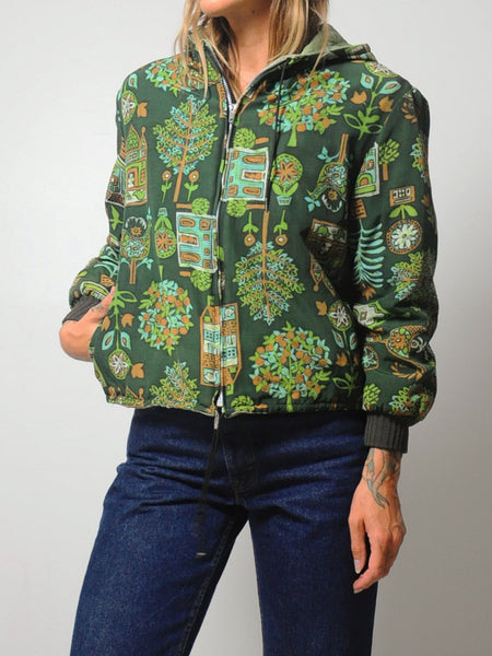 70's Folk Print Quilted Bomber