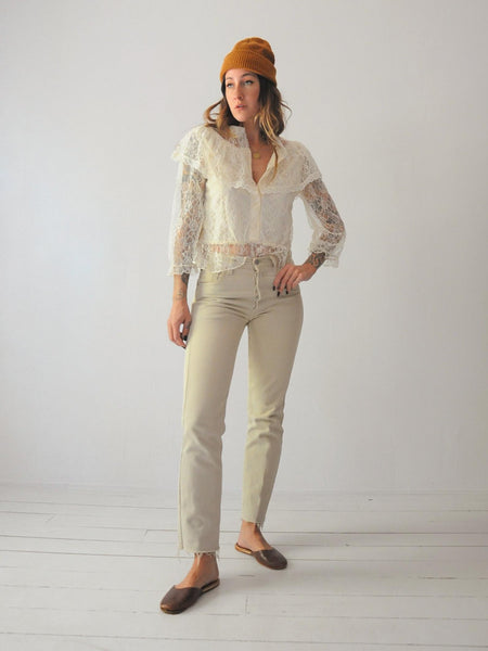 70's Ivory Peplum Lace Blouse