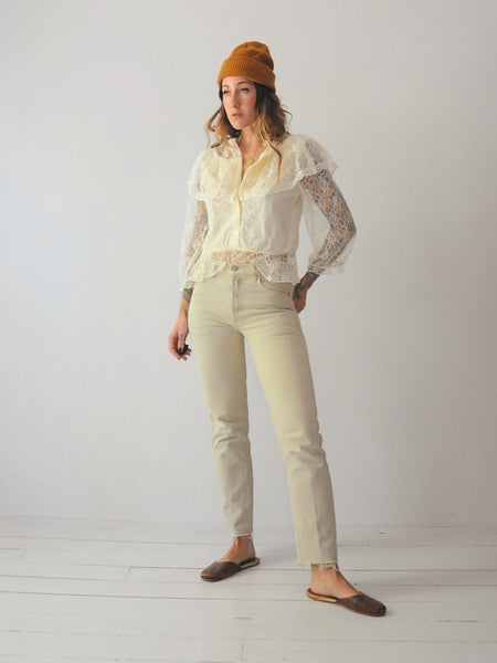 70's Ivory Peplum Lace Blouse