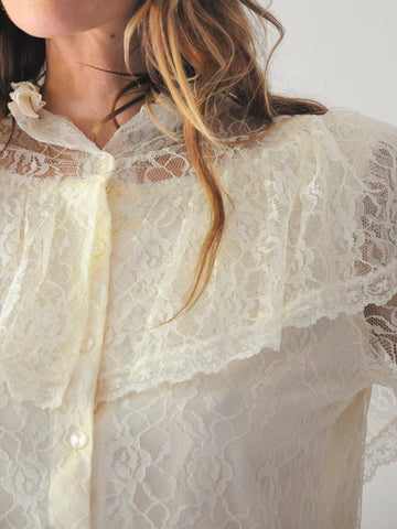 70's Ivory Peplum Lace Blouse