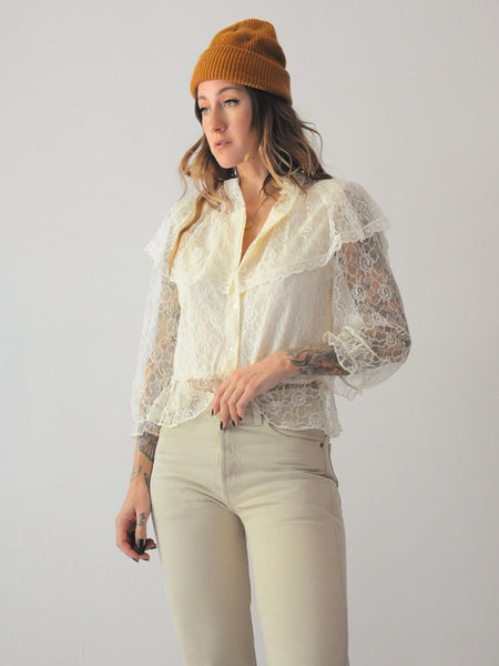 70's Ivory Peplum Lace Blouse