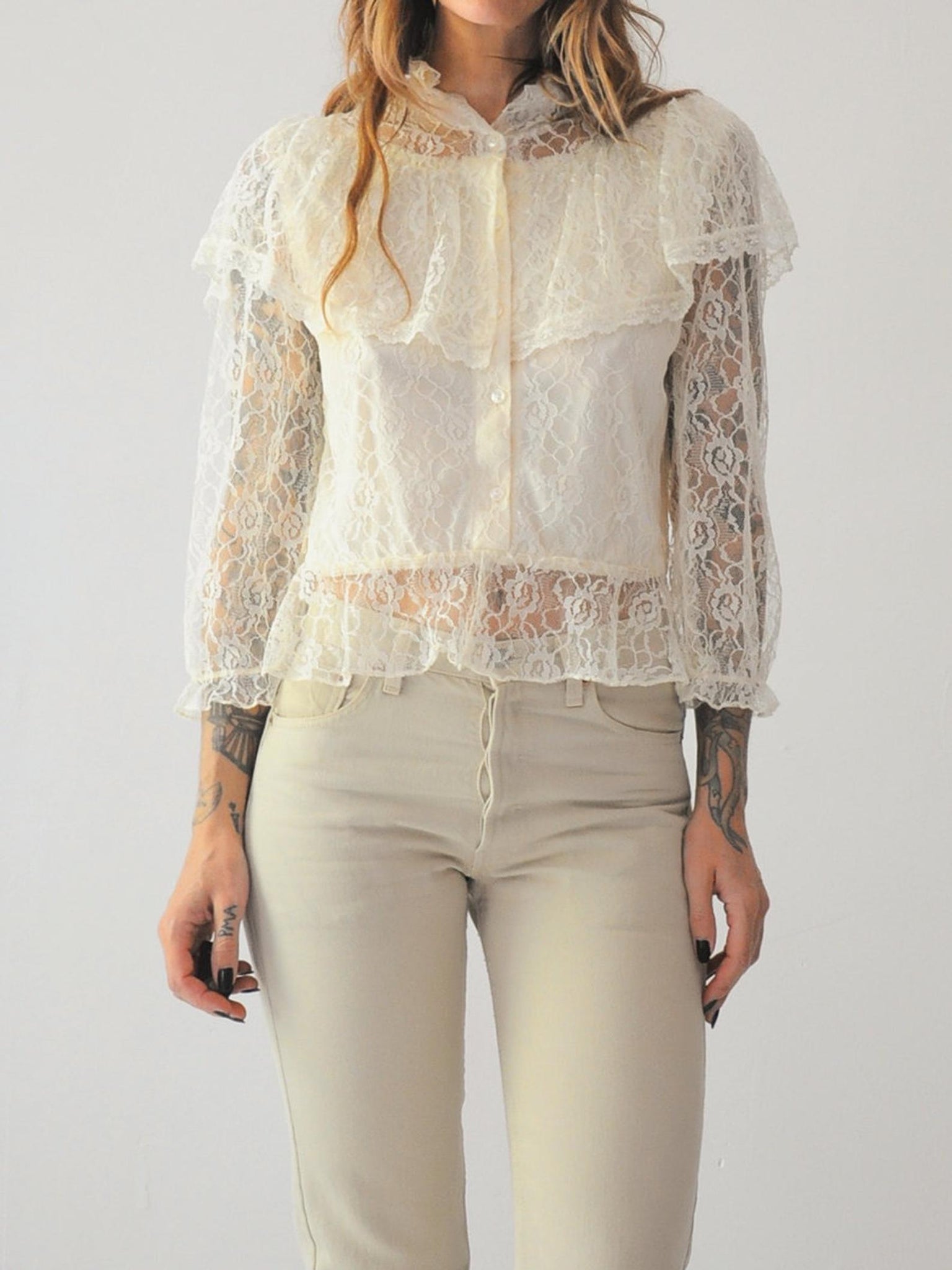 70's Ivory Peplum Lace Blouse