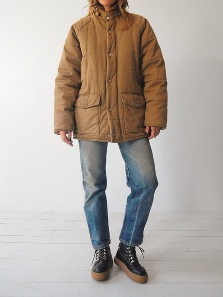 70's Camel Quilted Puffer Coat