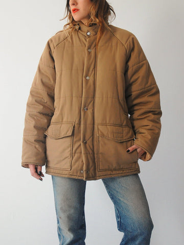 70's Camel Quilted Puffer Coat